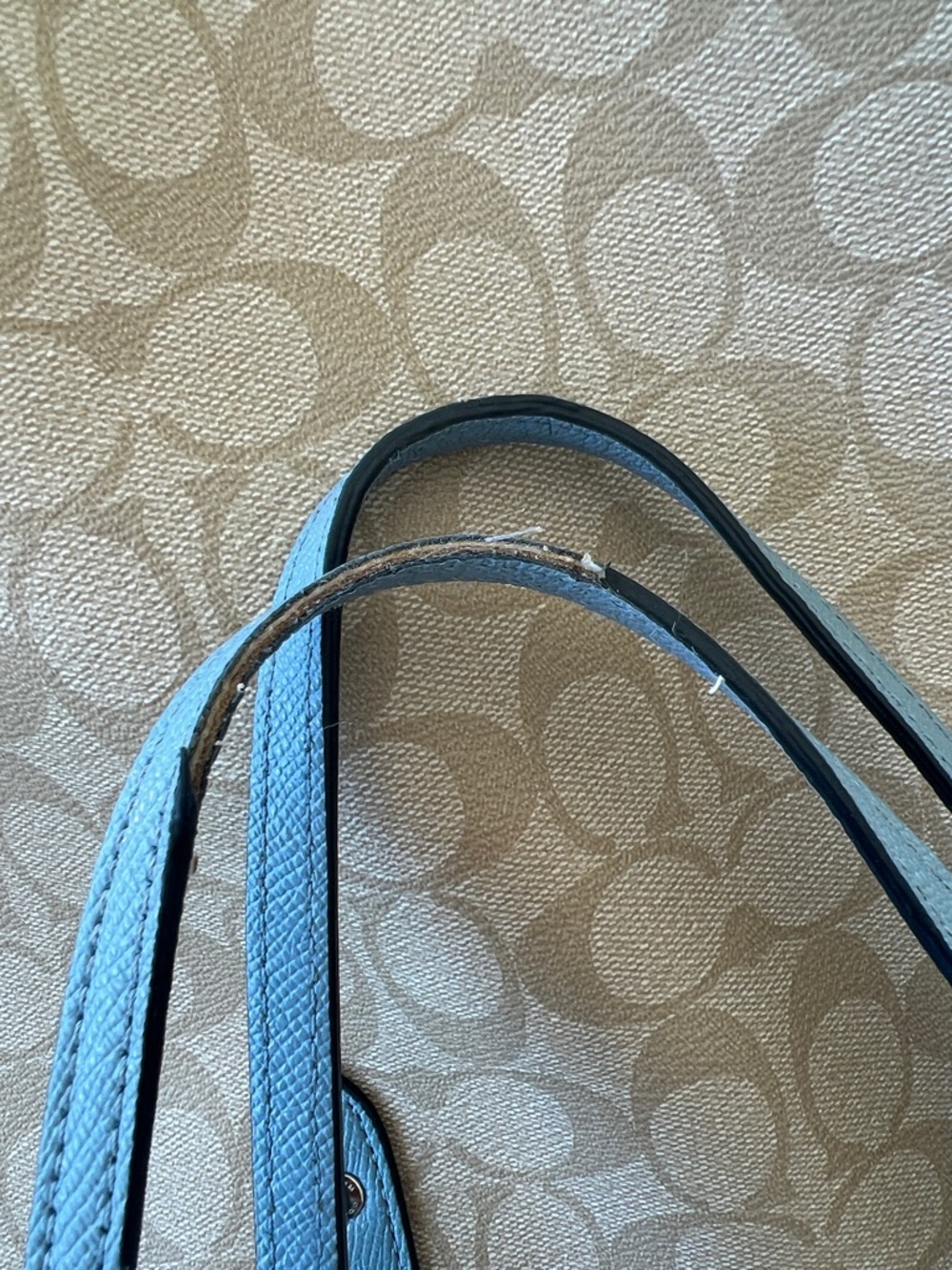 Coach - Beige Signature Tote with Blue Trim, Reversible and Matching Pouch - Picture 6 of 12